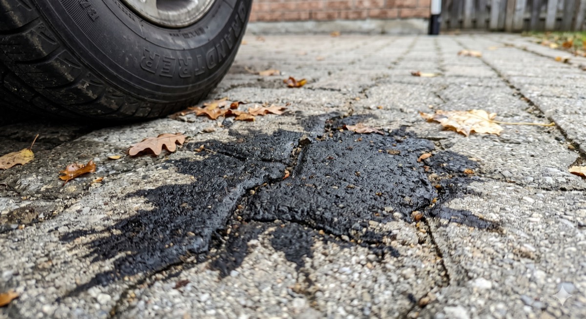 Plama olejowa na kostce brukowej